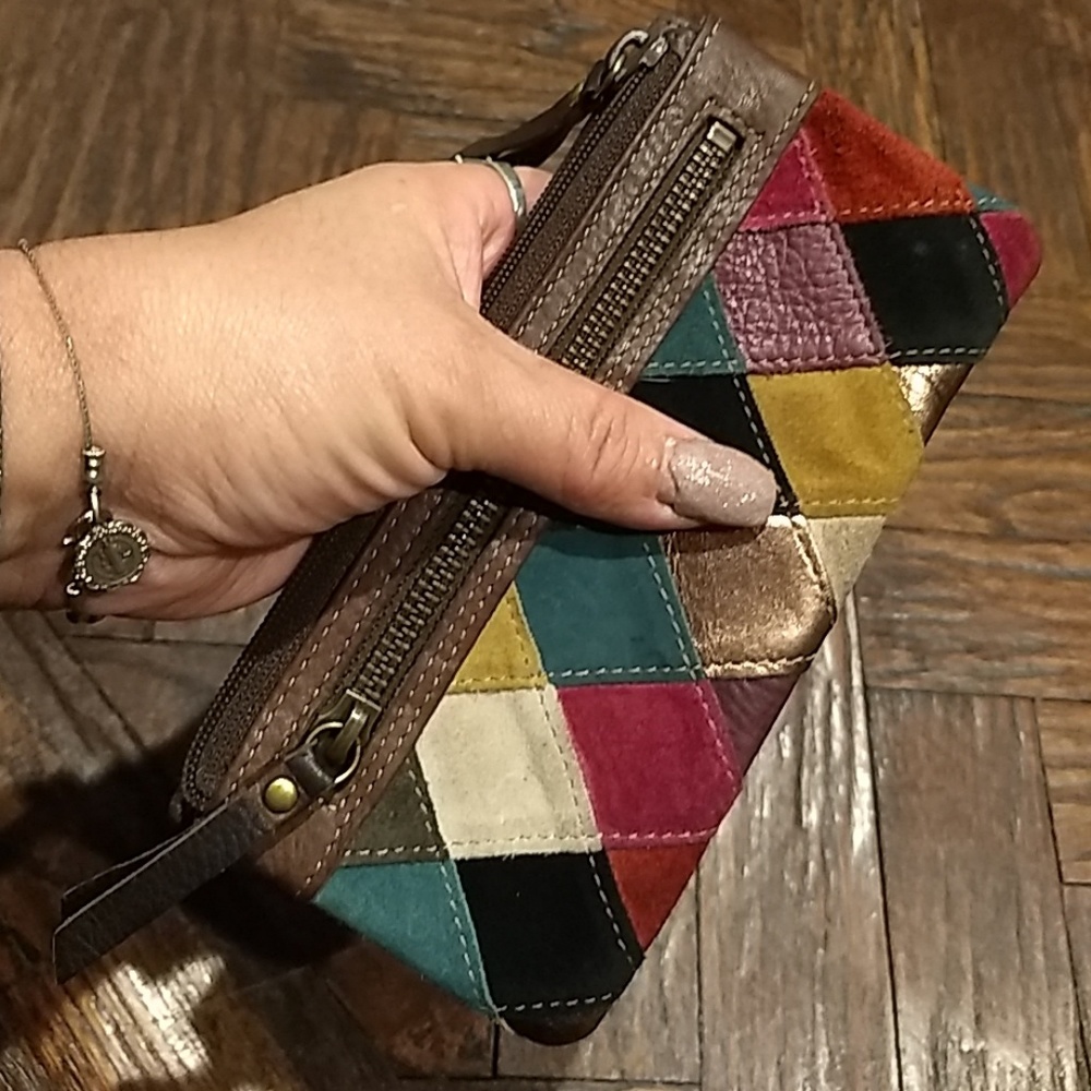 ❤️FINALPRICE❤️FossilWalletDiamondpatchworkSuede - Picture 1 of 8